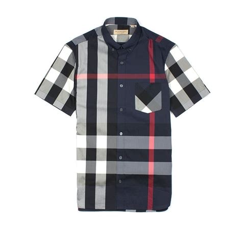 burberry nova check short sleeve shirt with button cuff|Check Cotton Shirt in Navy .